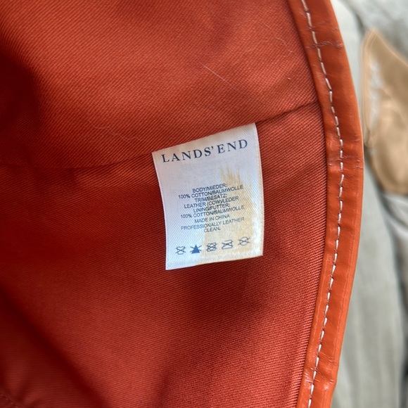 Lands End Chic White canvas and orange pleather Tote Bag - Picture 2 of 6